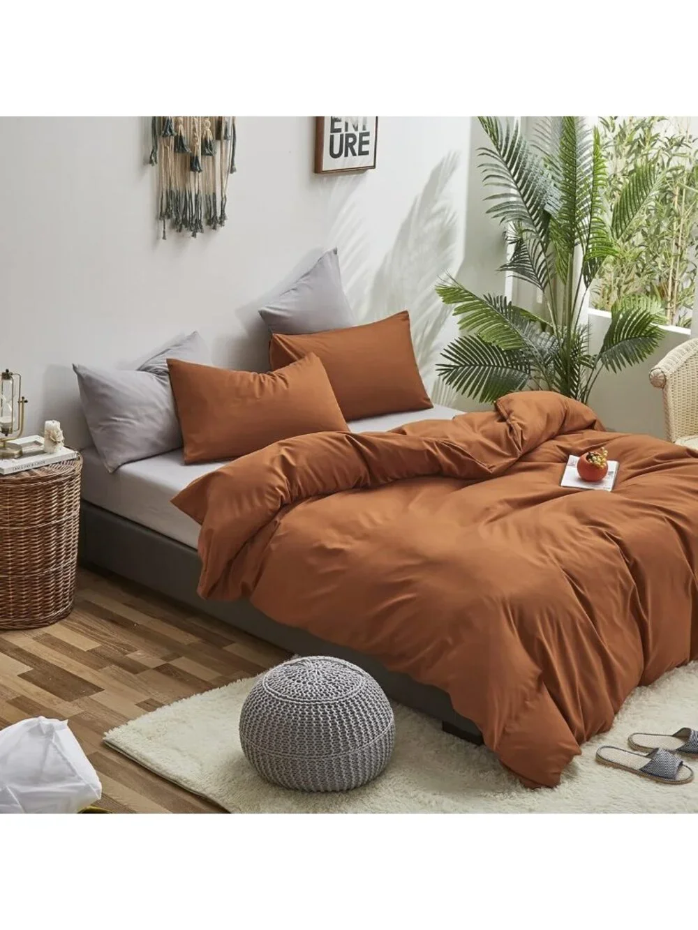 Cozy King Pumpkin Color Comforter Set - Soft Burnt Orange Bedding with 2